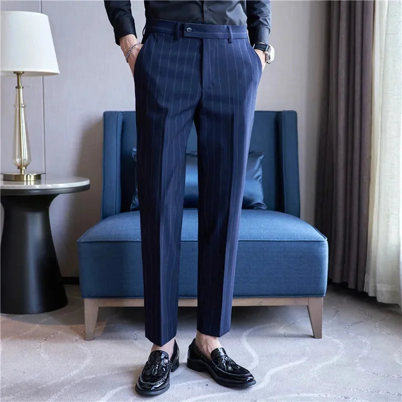 Pinstripe Suit Trousers for Men Azenli