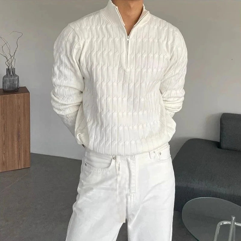 Azenli ZIPPED WHITE SWEATER