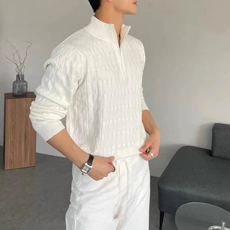 Azenli ZIPPED WHITE SWEATER