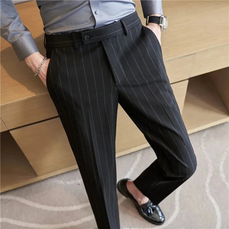 Pinstripe Suit Trousers for Men Azenli
