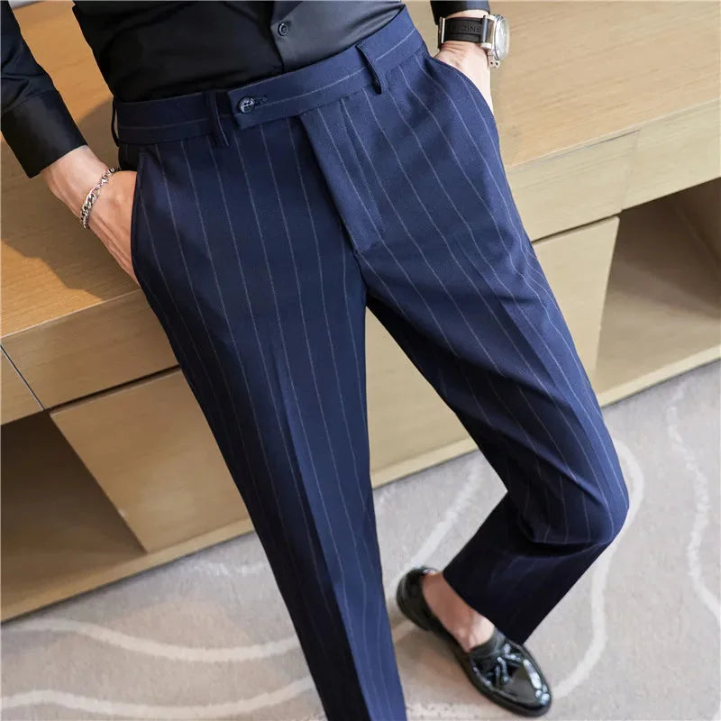 Pinstripe Suit Trousers for Men Azenli
